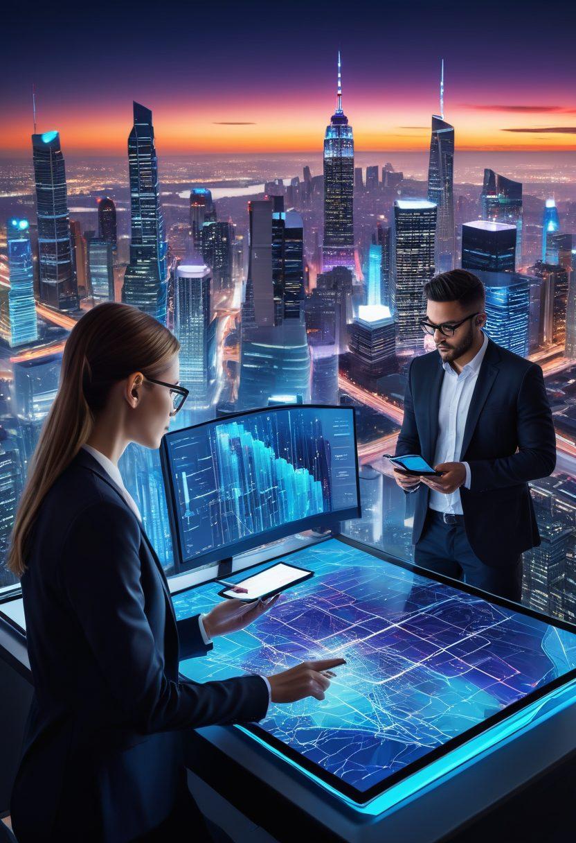 A dynamic scene featuring a diverse group of network administrators collaborating around a large digital map displaying wireless connections, surrounded by innovative tech gadgets. In the background, a vibrant city skyline symbolizes connectivity and advancement. The atmosphere is energetic, with bright colors highlighting the theme of empowerment and teamwork. futuristic technology, bright colors, digital art.