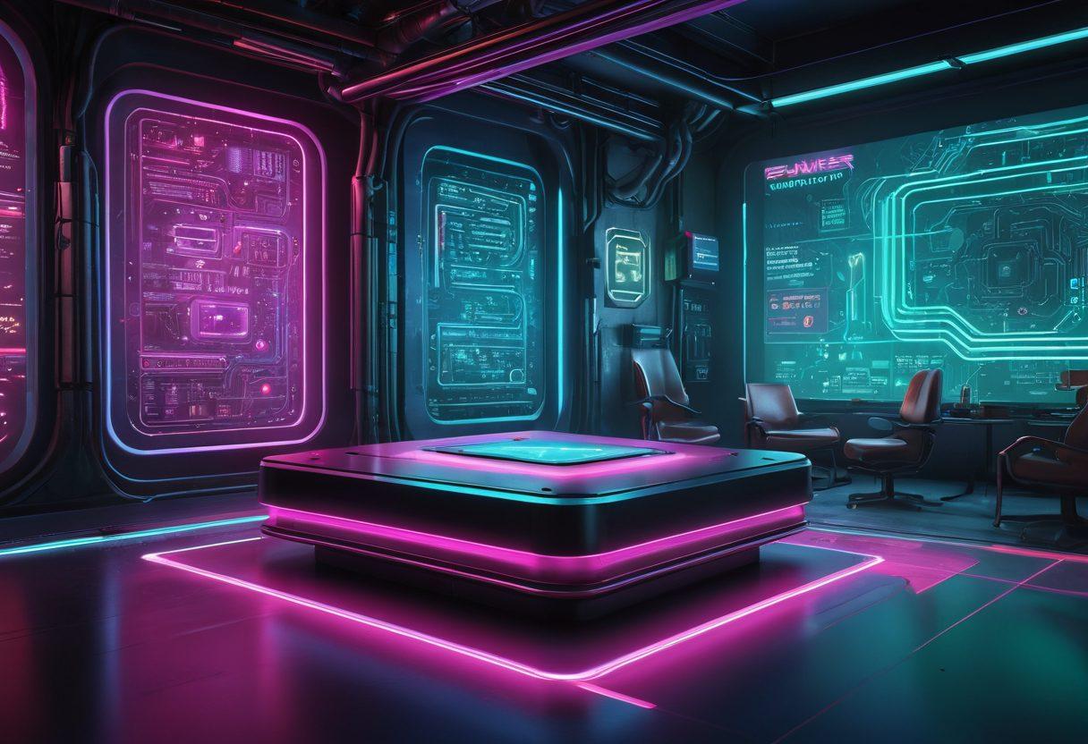 A futuristic digital landscape showcasing a glowing wireless router emitting waves of colorful data, with the words 'Unlocking the Power of Bikini Firmware' integrated into the design. Surround this with visual elements symbolizing networking, such as circuit patterns and floating icons representing connectivity. The background should have a gradient of vibrant colors to create an energetic atmosphere. 3D, cyberpunk, vibrant colors.